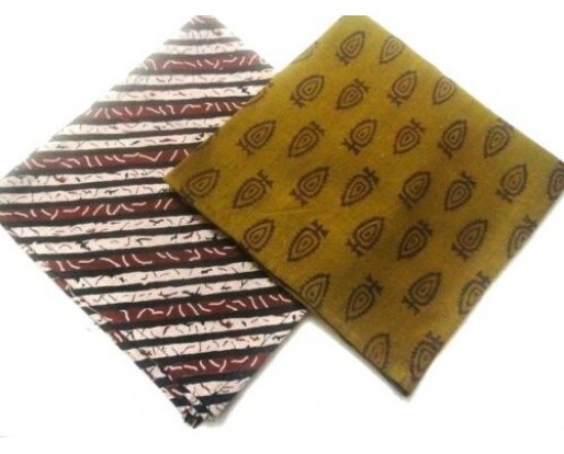 SET of 2 Cotton Block Print Handkerchief Hanky Pocket Square - 16 inches square